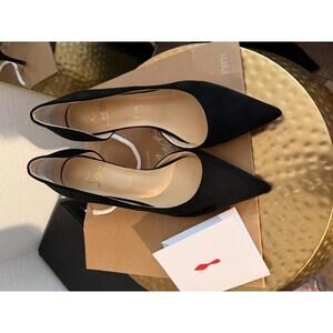 SOLD - Christian Louboutin Black Suede Pointed Toe Pumps with Iconic Red Soles
